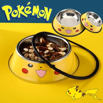 Купа за кучета Pokemon Pikachu Голям капацитет, купа за хранене на домашни любимци от неръждаема стомана, Купа за храна за котки и кучета, метална купа за хранене, Здрав и евтин