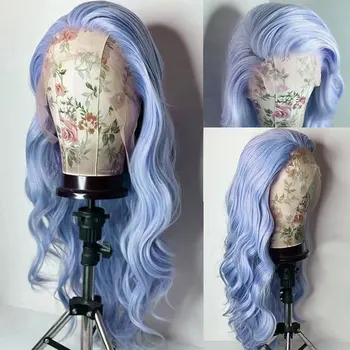 Розово Лилаво, Синьо Синтетични перука на дантели, обемна вълна, висококачествено термостойкое влакна, Предварително выщипанный натурален косата е За женски перуки