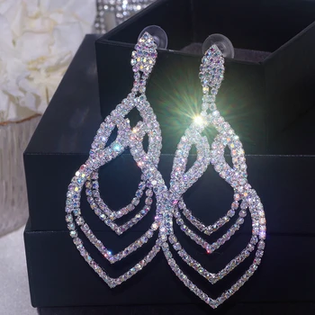 2022 Класически Елегантни Кристални дълги обеци-капки за жени, модни Корейски обеци с кристали, сватбена украса за парти, подарък за рожден Ден