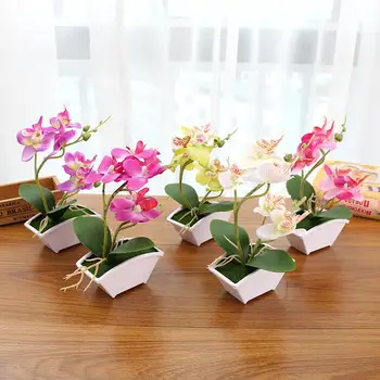 Изкуствени цветя за декорация с Двойна разцепено phalaenopsis Творчески бонсай (с тенджери) изкуствено растение стайни растения FZ129