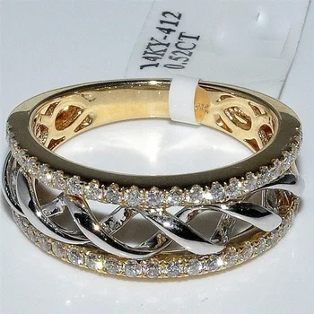 Най-разпространяван модно универсално златното женски пръстен с покритие от 18 каратово злато с двухцветным цирконий, бижу пръстен