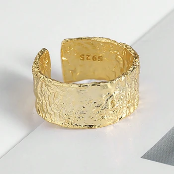 18-Каратово злато GRA, на грешните Изпъкнали Вдлъбнати Широки Регулируеми пръстени за жени, сребро 925 проба, Оригинални бижута за сватбени партита