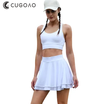 CUGOAO Секси дамска тенис пола с двойни рюшами, обикновен женски мини поли за голф, бадминтон, фитнес зала, фитнес с еластична талия