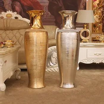 Подови ваза с Модерна Ваза, за да украсят всекидневната Сватбена украса Jarrones Decoracion Grandes Галванична Керамика Голяма Подови Златна Ваза