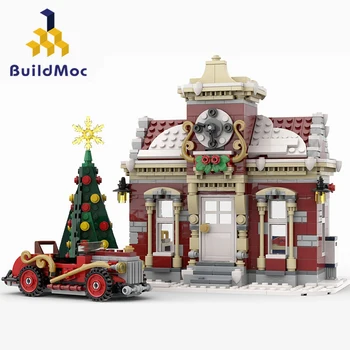 BuildMoc Малка Зимна Кметството Набор от градивни блокове Коледна архитектурата на Сградата е Тухлена Къща Играчка Детски рожден Ден, подарък за Коледа